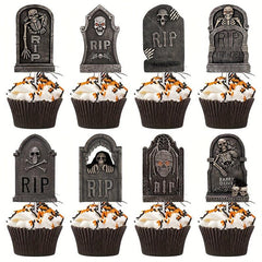 8pcs Halloween Tombstone Cake Toppers Ghost Cake Decoration Supplies