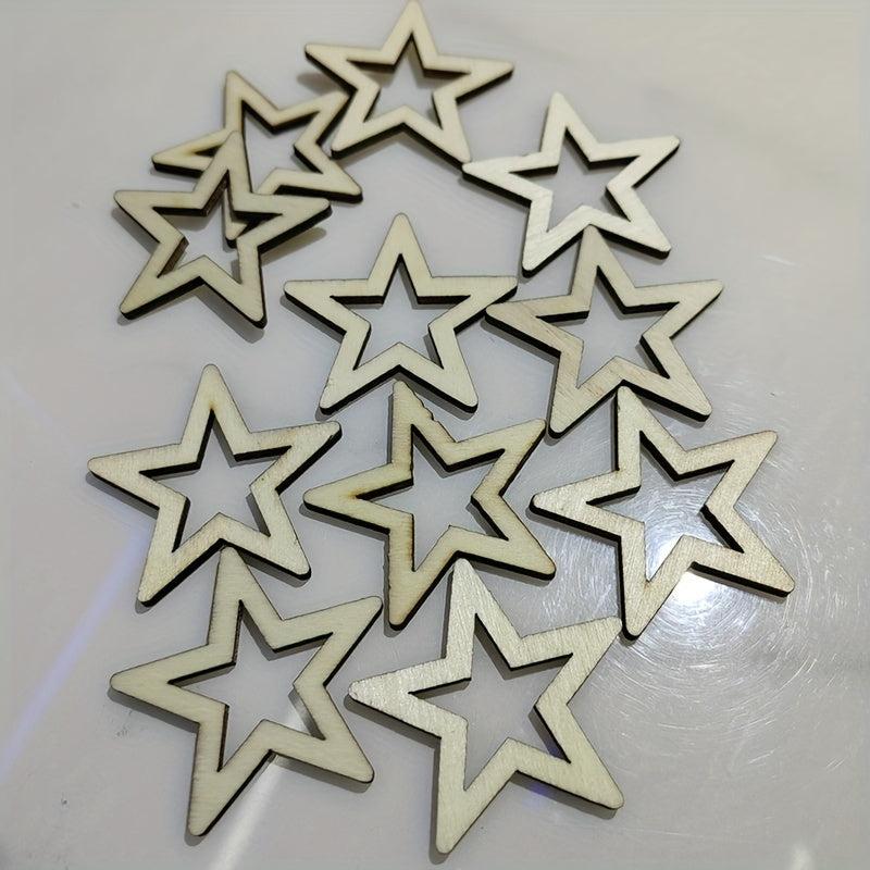 20pcs Unfinished Wooden Stars DIY Painting Wood Slices for Christmas Wedding