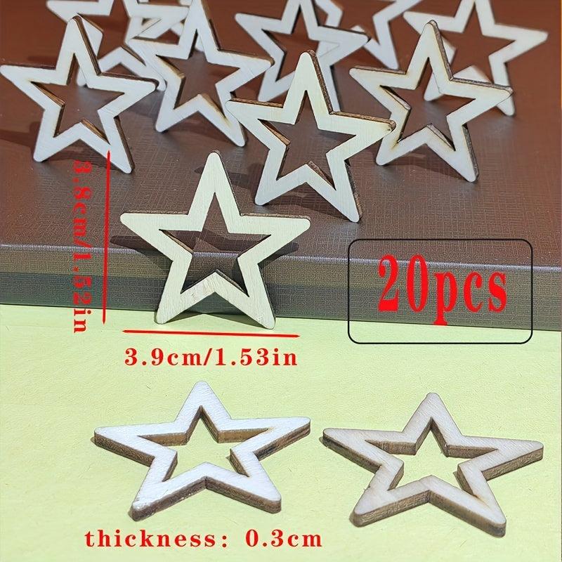20pcs Unfinished Wooden Stars DIY Painting Wood Slices for Christmas Wedding
