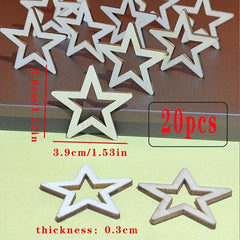 20pcs Unfinished Wooden Stars DIY Painting Wood Slices for Christmas Wedding