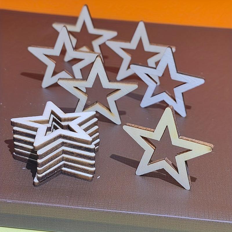 20pcs Unfinished Wooden Stars DIY Painting Wood Slices for Christmas Wedding