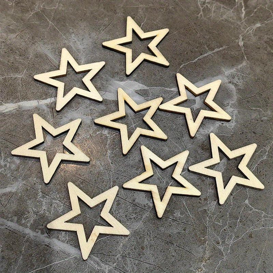 20pcs Unfinished Wooden Stars DIY Painting Wood Slices for Christmas Wedding