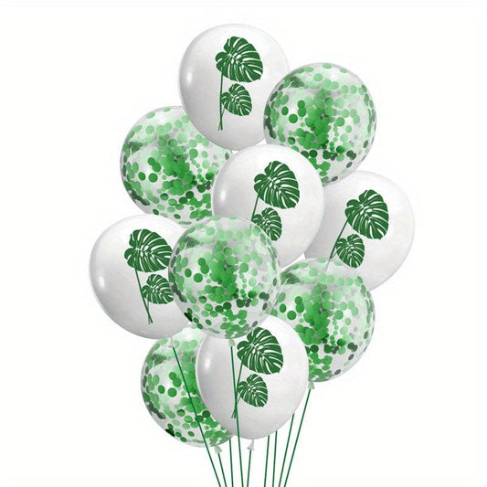 10pc Hawaiian Party Summer Beach Theme Balloons Monstera Palm Leaves