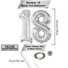 Silvery 18th Birthday Balloon 101 Adult Shower Party Decoration