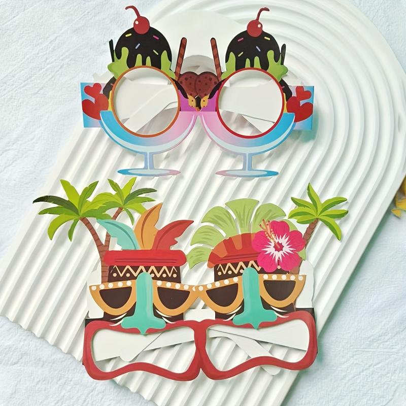 8pcs Hawaiian Party Glasses Flamingo Ice Cream Beach Party Photo Props