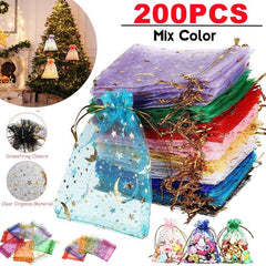 200pcs Mixed Moon Stars Organza Bags Wedding Favor Pouch