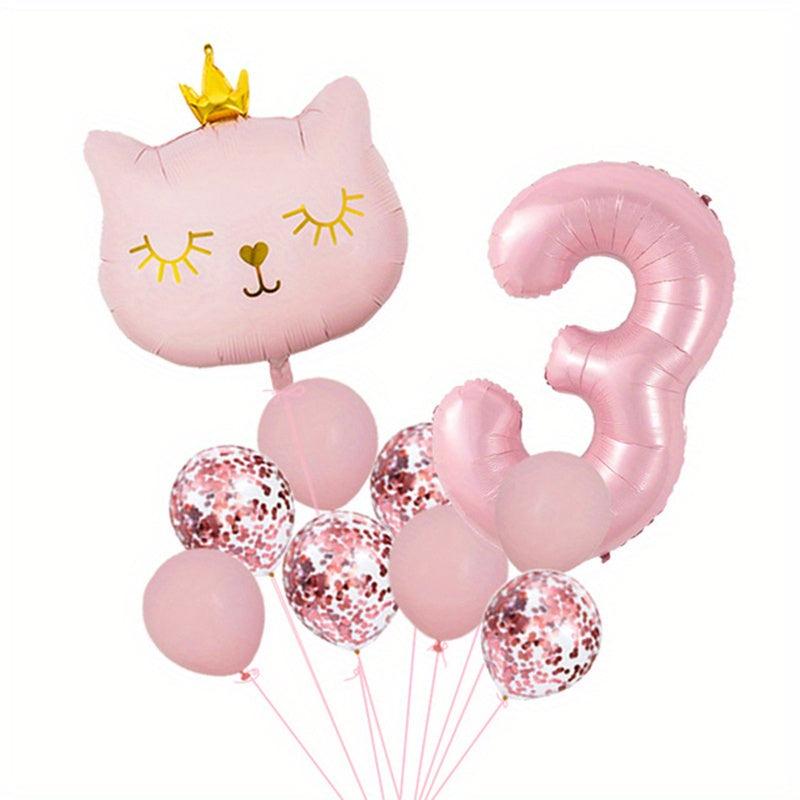 10pcs Sparkling Kitty Balloon Crown for 1st Birthday Party Decoration