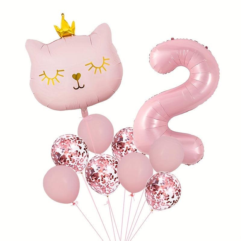 10pcs Sparkling Kitty Balloon Crown for 1st Birthday Party Decoration