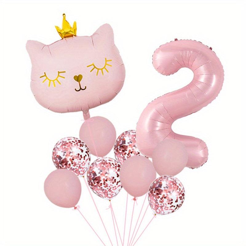 10pcs Sparkling Kitty Balloon Crown for 1st Birthday Party Decoration
