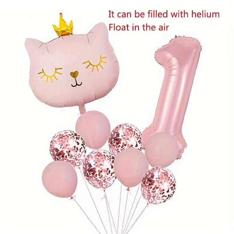 10pcs Sparkling Kitty Balloon Crown for 1st Birthday Party Decoration