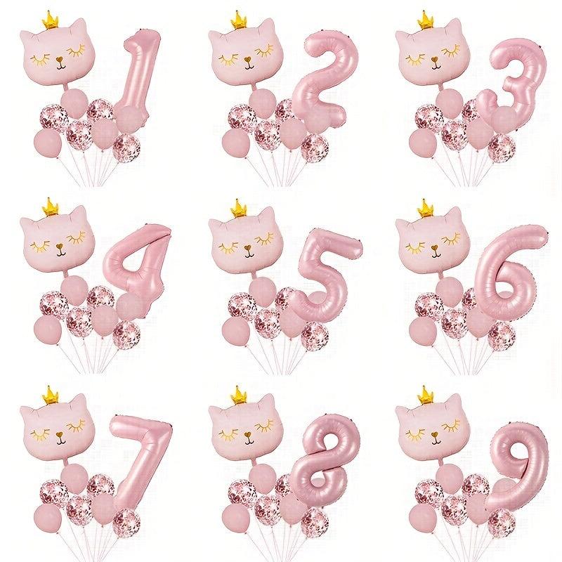 10pcs Sparkling Kitty Balloon Crown for 1st Birthday Party Decoration