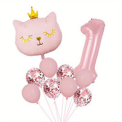 10pcs Sparkling Kitty Balloon Crown for 1st Birthday Party Decoration