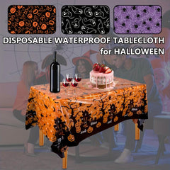 Waterproof Halloween Tablecloth 220x130cm Disposable Plastic Cover Spooky Decor