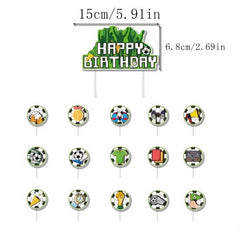 Soccer Theme Birthday Party Decoration Set - Sports Flag Cake Insert