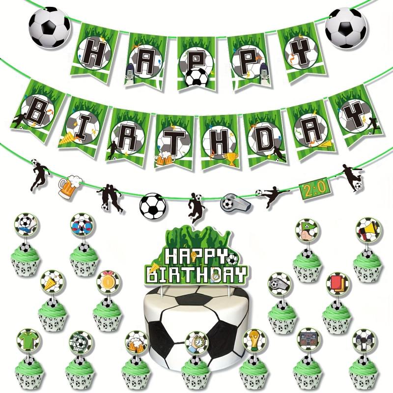 Soccer Theme Birthday Party Decoration Set - Sports Flag Cake Insert