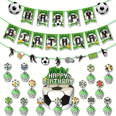 Soccer Theme Birthday Party Decoration Set - Sports Flag Cake Insert