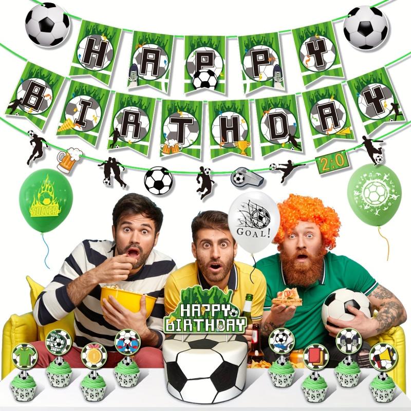 Soccer Theme Birthday Party Decoration Set - Sports Flag Cake Insert