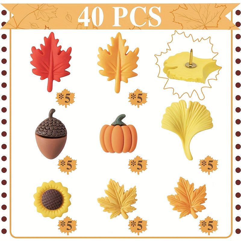 40pcs Autumn Maple Leaf Push Pins Resin Creative Cork Pins