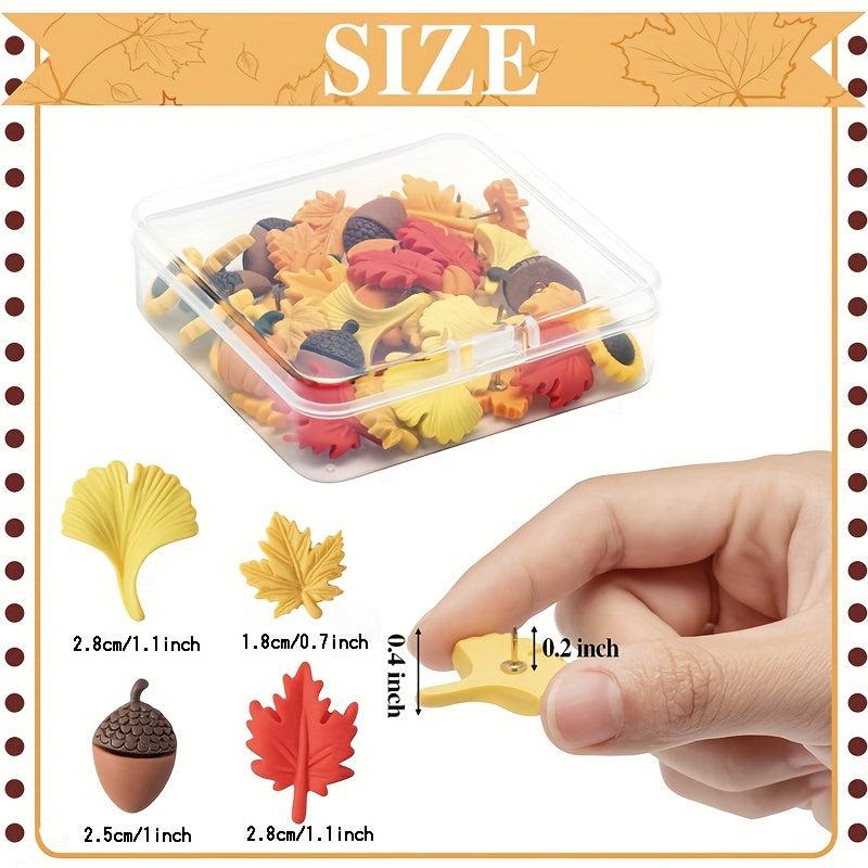 40pcs Autumn Maple Leaf Push Pins Resin Creative Cork Pins