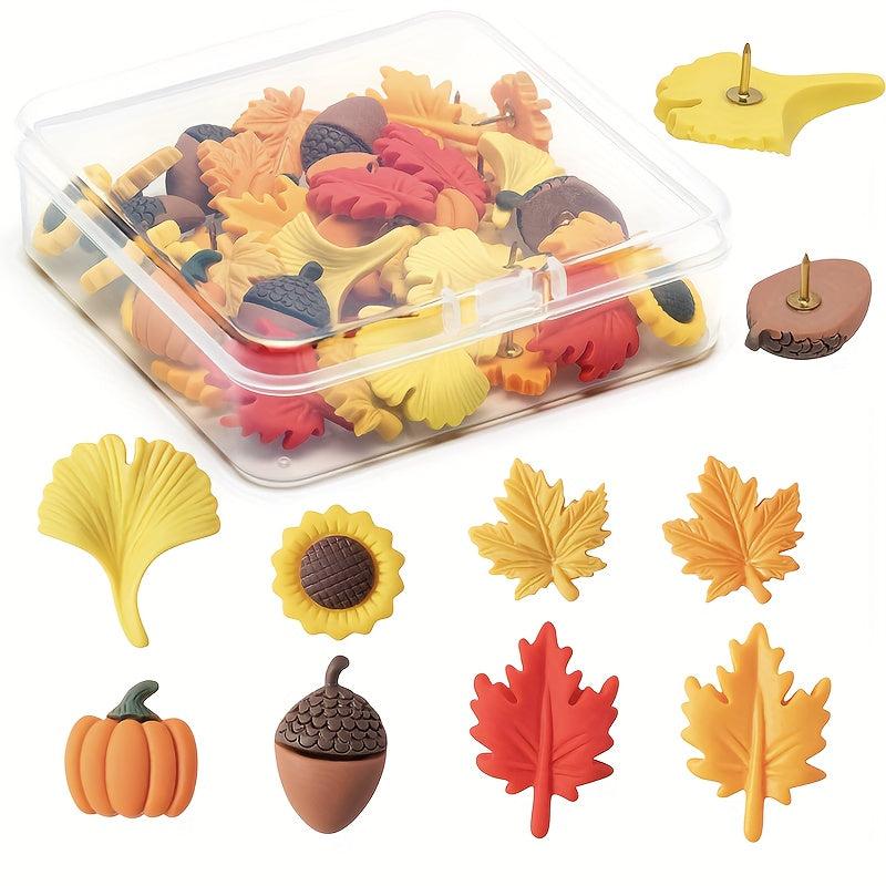 40pcs Autumn Maple Leaf Push Pins Resin Creative Cork Pins