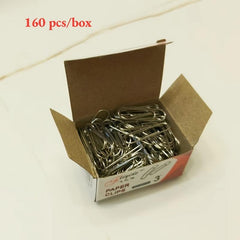 160pcs 28mm Silvery Paper Clip Steel Core Nickel Plated w/ Clip Box