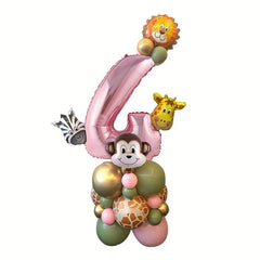 31pcs Cartoon Wild Animal Jungle Safari Theme Pink Number Balloon Set