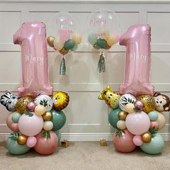 31pcs Cartoon Wild Animal Jungle Safari Theme Pink Number Balloon Set