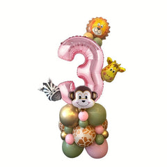 31pcs Cartoon Wild Animal Jungle Safari Theme Pink Number Balloon Set
