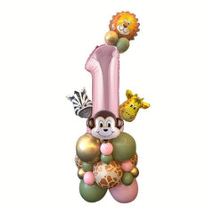 31pcs Cartoon Wild Animal Jungle Safari Theme Pink Number Balloon Set