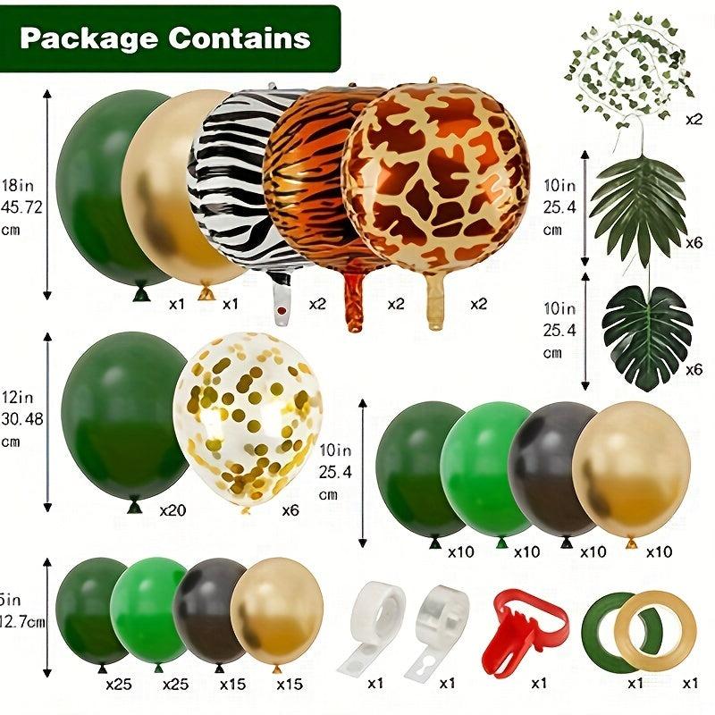168pcs Jungle Balloon Wreath Set Green Balloon Arch Tropical Wild Theme