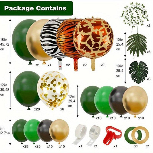 168pcs Jungle Balloon Wreath Set Green Balloon Arch Tropical Wild Theme