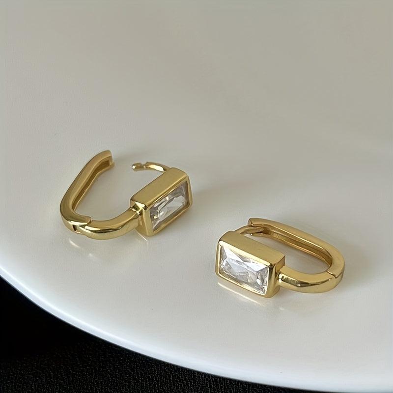 Geometric Square Zircon S925 Silver Earrings for Woman