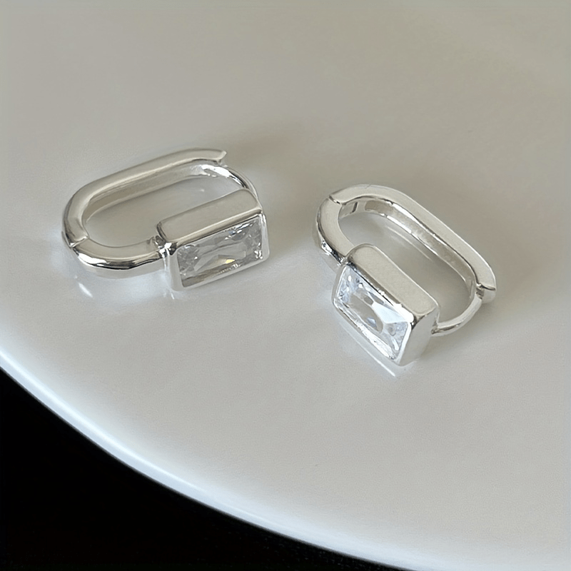Geometric Square Zircon S925 Silver Earrings for Woman