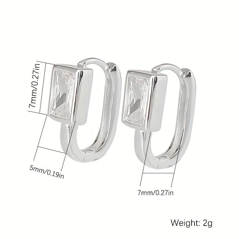 Geometric Square Zircon S925 Silver Earrings for Woman