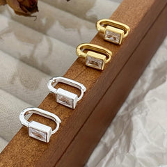 Geometric Square Zircon S925 Silver Earrings for Woman
