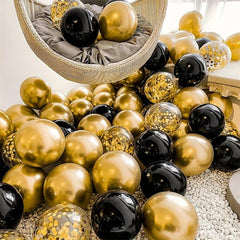 40pcs 30 Golden Mixed Latex Balloons & 3pcs Ribbons for Party Decor