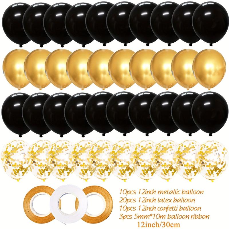 40pcs 30 Golden Mixed Latex Balloons & 3pcs Ribbons for Party Decor