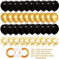 40pcs 30 Golden Mixed Latex Balloons & 3pcs Ribbons for Party Decor