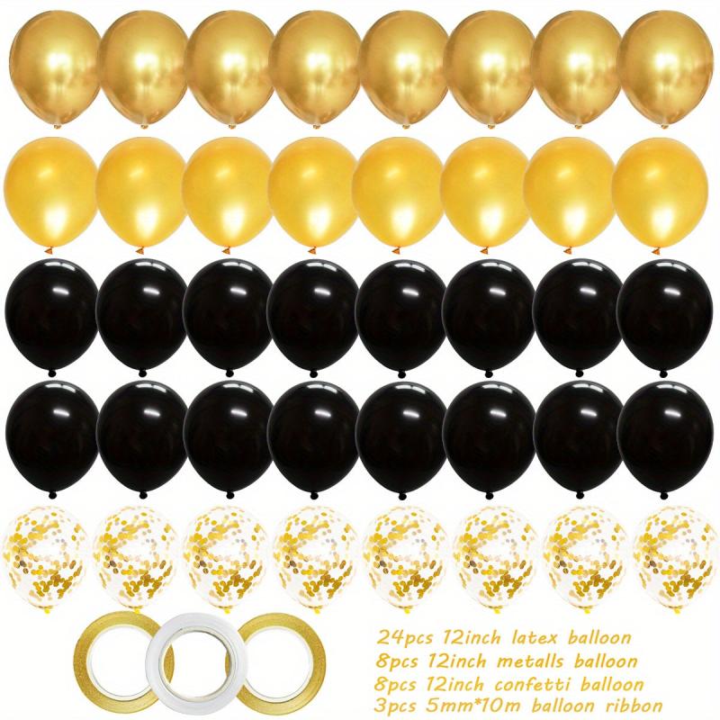 40pcs 30 Golden Mixed Latex Balloons & 3pcs Ribbons for Party Decor
