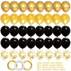 40pcs 30 Golden Mixed Latex Balloons & 3pcs Ribbons for Party Decor