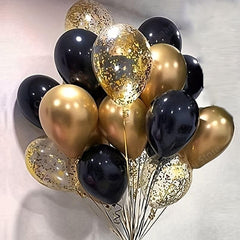 40pcs 30 Golden Mixed Latex Balloons & 3pcs Ribbons for Party Decor