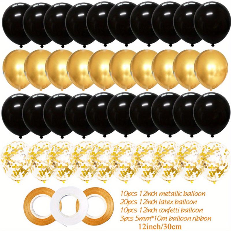 40pcs 30 Golden Mixed Latex Balloons & 3pcs Ribbons for Party Decor