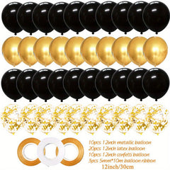 40pcs 30 Golden Mixed Latex Balloons & 3pcs Ribbons for Party Decor