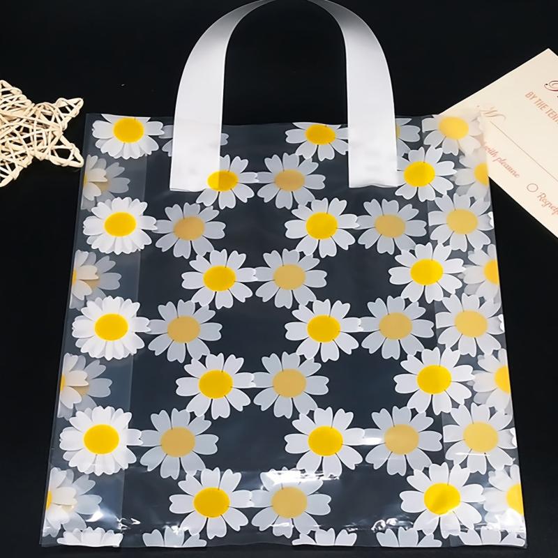 5pcs Sunflower Print Tote Bags Gift Satchel Bag Transparent Plastic Daily Bag