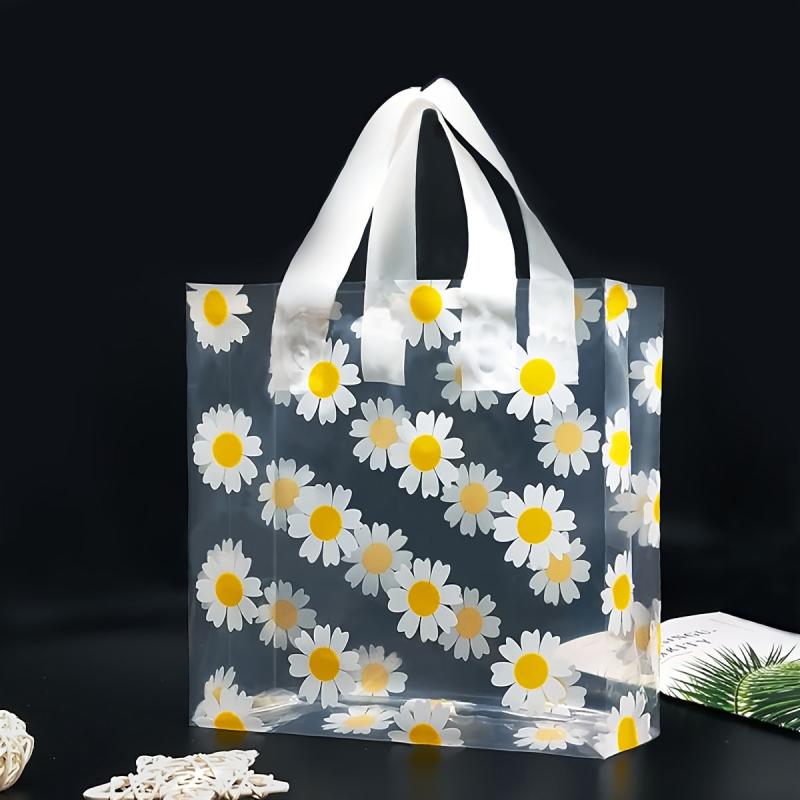5pcs Sunflower Print Tote Bags Gift Satchel Bag Transparent Plastic Daily Bag