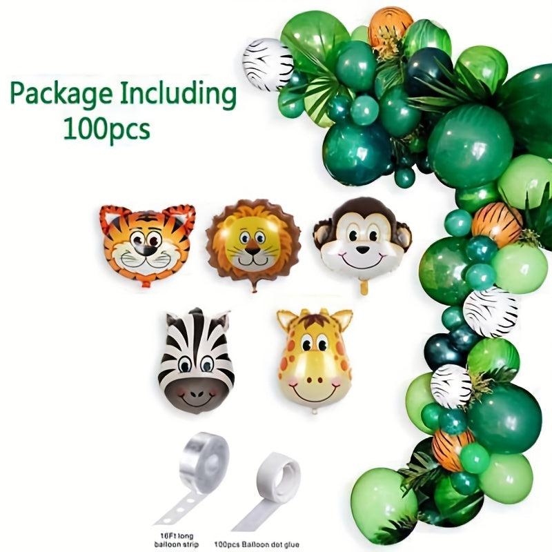 100pcs Jungle Adventure Animal Balloon Set for Kids Birthday Parties