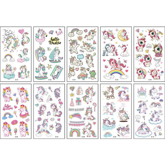 10 Sheets Kids Unicorn Temporary Tattoo Stickers