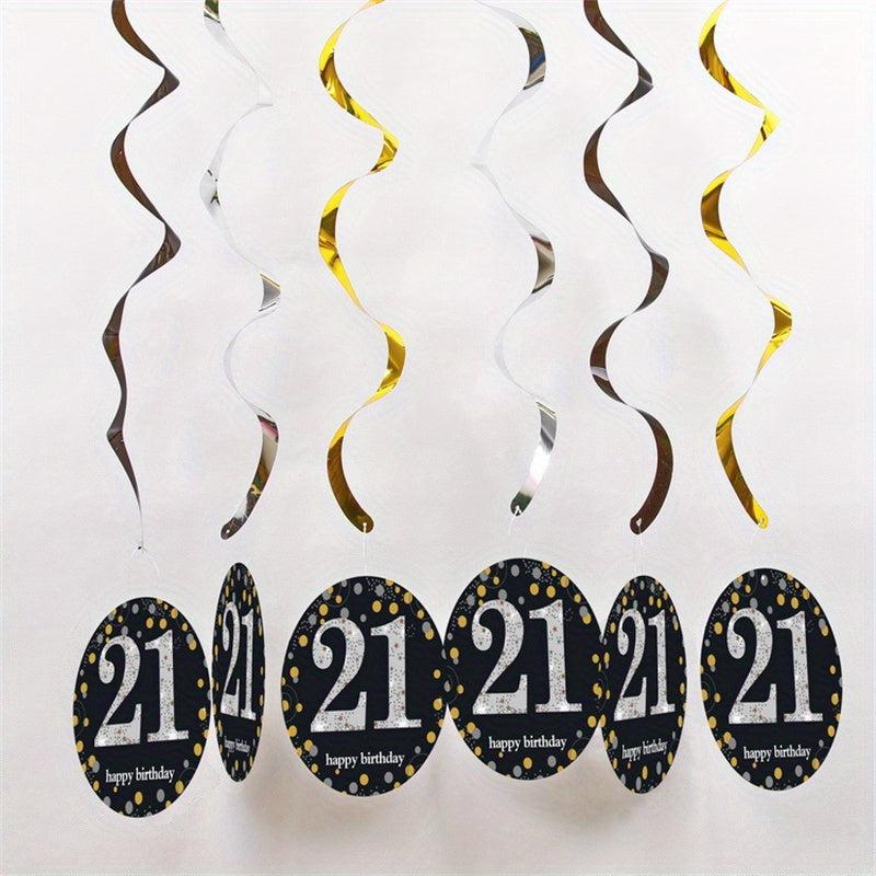 6pcs Golden PVC Spiral Pull Flower Charm Birthday Party Decoration