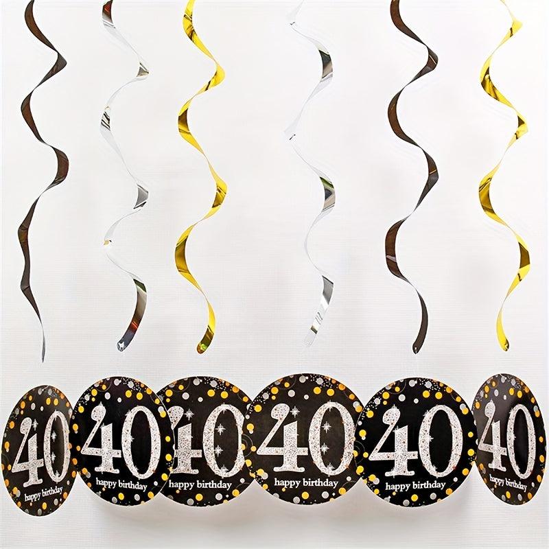 6pcs Golden PVC Spiral Pull Flower Charm Birthday Party Decoration