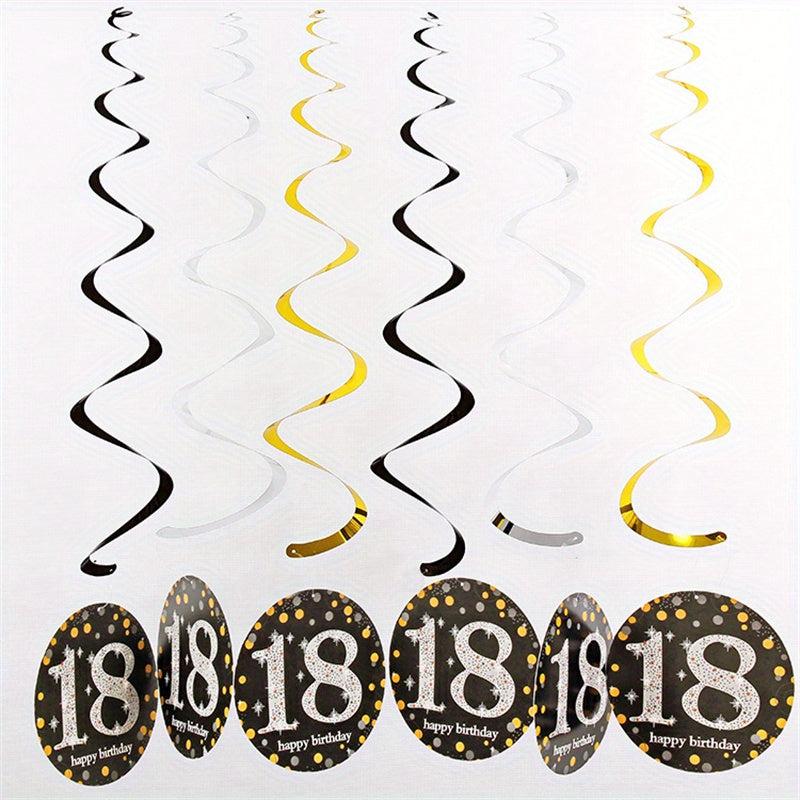 6pcs Golden PVC Spiral Pull Flower Charm Birthday Party Decoration